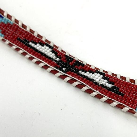 Vintage Hong Kong Native American Beaded Tooled Leather Belt Size 38 - Picture 1 of 7